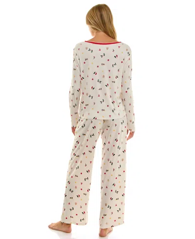 Roudelain Women's 2-piece Printed Long-sleeve Top And Pants Set In White