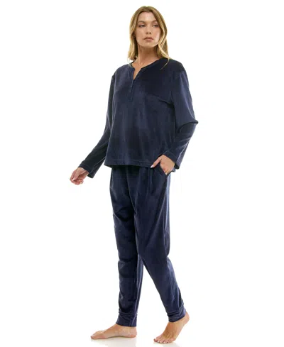 Roudelain Women's 2-piece Long-sleeve Henley Neck Top And Joggers Set In Blue