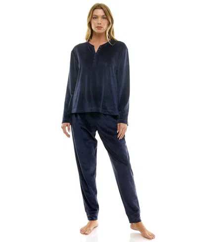 Roudelain Women's 2-piece Long-sleeve Henley Neck Top And Joggers Set In Blue