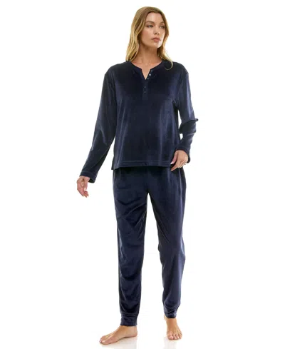 Roudelain Women's 2-piece Long-sleeve Henley Neck Top And Joggers Set In Blue