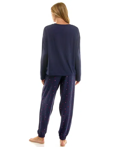 Roudelain Women's 2-piece Long-sleeve Henley Neck Top And Joggers Set In Blue