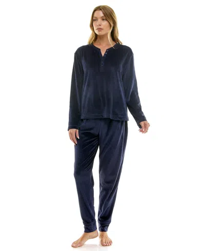 Roudelain Women's 2-piece Long-sleeve Henley Neck Top And Joggers Set In Blue