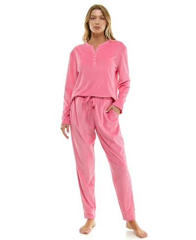 Roudelain Women's 2-piece Long-sleeve Henley Neck Top And Joggers Set In Pink