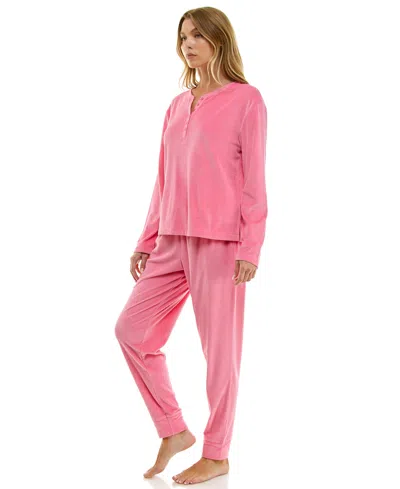 Roudelain Women's 2-piece Long-sleeve Henley Neck Top And Joggers Set In Pink