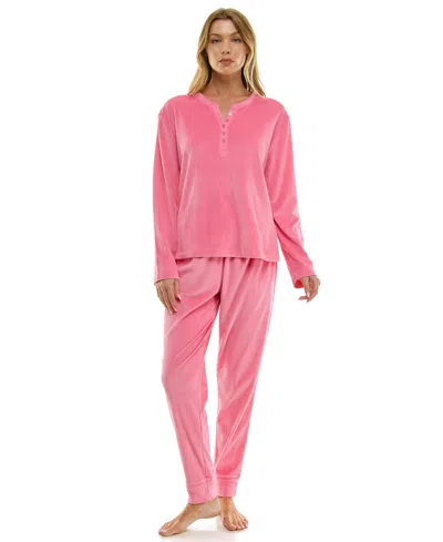 Roudelain Women's 2-piece Long-sleeve Henley Neck Top And Joggers Set In Pink