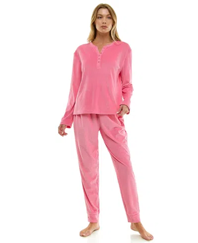 Roudelain Women's 2-piece Long-sleeve Henley Neck Top And Joggers Set In Pink