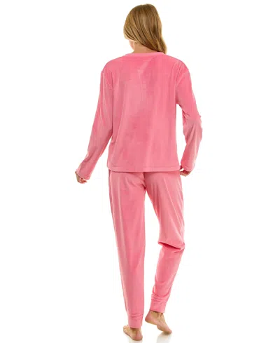 Roudelain Women's 2-piece Long-sleeve Henley Neck Top And Joggers Set In Pink