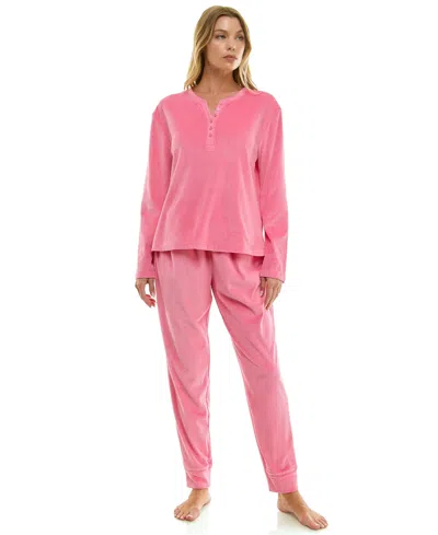 Roudelain Women's 2-piece Long-sleeve Henley Neck Top And Joggers Set In Pink