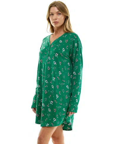 Roudelain Women's Printed Long-sleeve V-neck Sleepshirt In Gray