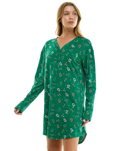 Roudelain Women's Printed Long-sleeve V-neck Sleepshirt In Gray