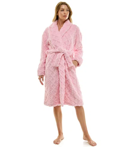 Roudelain Women's Textured Shawl Collar Robe In Pink