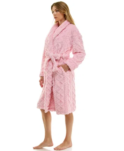 Roudelain Women's Textured Shawl Collar Robe In Pink
