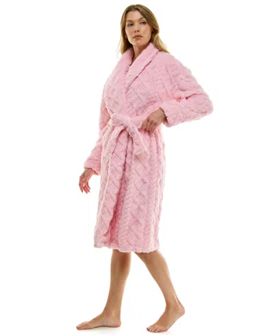 Roudelain Women's Textured Shawl Collar Robe In Pink