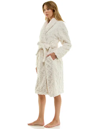 Roudelain Women's Textured Shawl Collar Robe In White