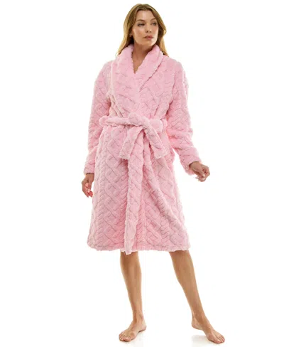 Roudelain Women's Textured Shawl Collar Robe In Pink