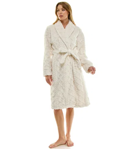Roudelain Women's Textured Shawl Collar Robe In White