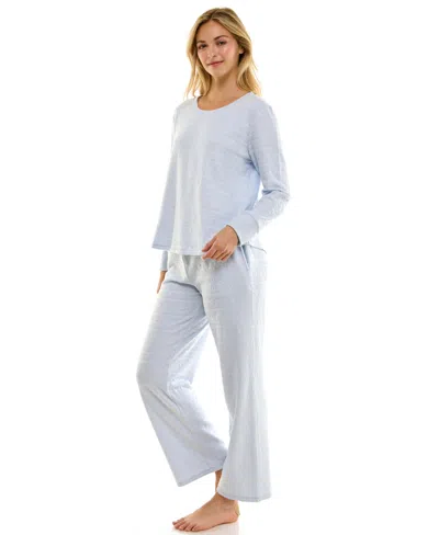 Roudelain Women's 2-piece Printed Long-sleeve Top And Straight Leg Pants In Blue