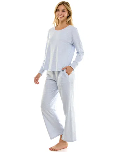 Roudelain Women's 2-piece Printed Long-sleeve Top And Straight Leg Pants In Blue