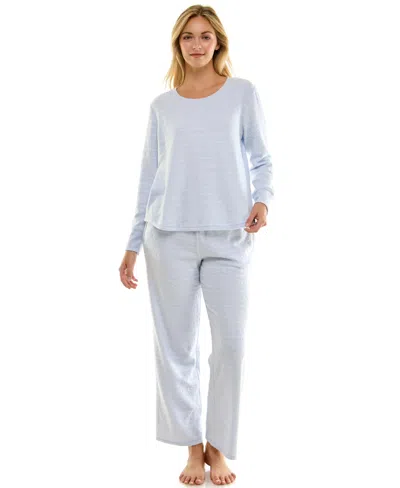 Roudelain Women's 2-piece Printed Long-sleeve Top And Straight Leg Pants In Blue