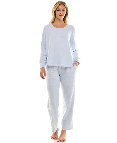 Roudelain Women's 2-piece Printed Long-sleeve Top And Straight Leg Pants In Blue