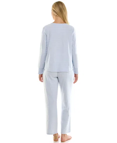 Roudelain Women's 2-piece Printed Long-sleeve Top And Straight Leg Pants In Blue