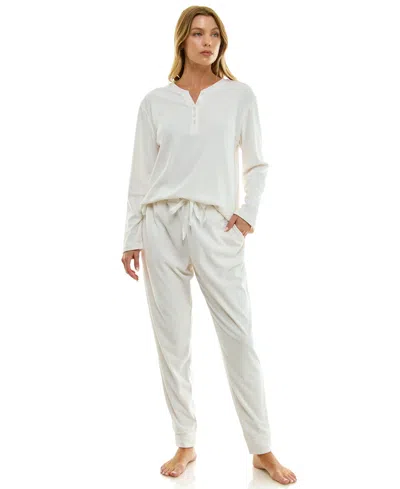 Roudelain Women's 2-piece Long-sleeve Henley Neck Top And Joggers Set In White
