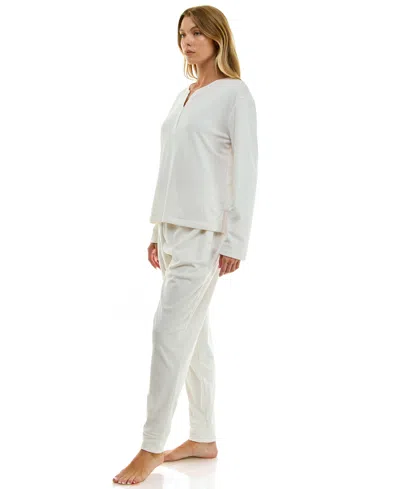 Roudelain Women's 2-piece Long-sleeve Henley Neck Top And Joggers Set In White