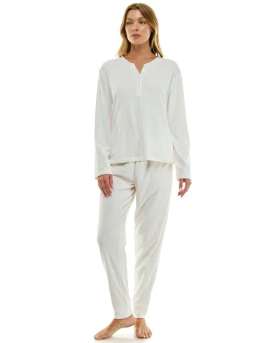 Roudelain Women's 2-piece Long-sleeve Henley Neck Top And Joggers Set In White