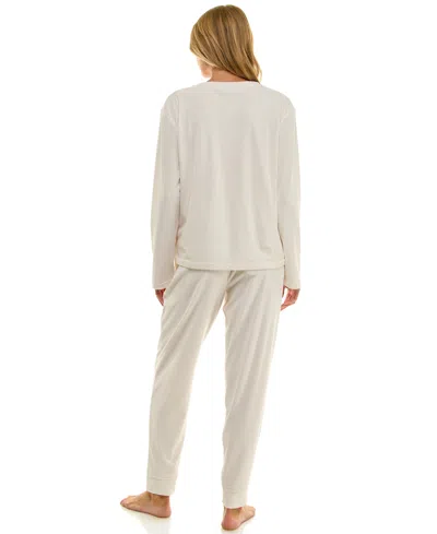 Roudelain Women's 2-piece Long-sleeve Henley Neck Top And Joggers Set In White