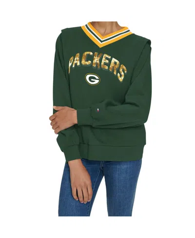 Tommy Hilfiger Women's Green Bay Packers Alice V-neck Pullover Sweatshirt In Green