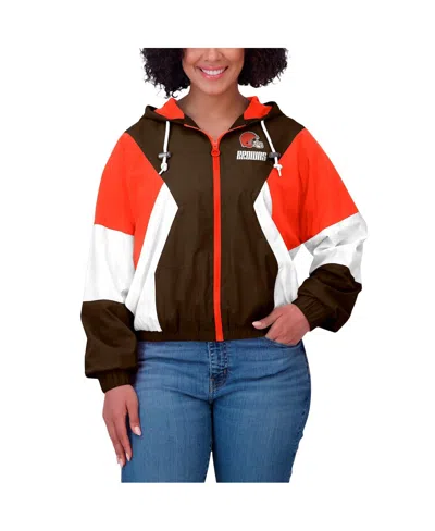 Wear By Erin Andrews Women's Brown Cleveland Browns Color Block Full-zip Windbreaker Jacket In Multi