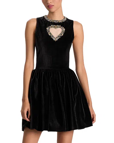 Alice And Olivia Ella Embellished-heart Mini Dress In Black