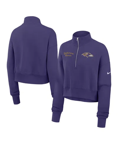 Nike Baltimore Ravens Phoenix  Women's Nfl Cropped 1/4-zip Crew In Blue