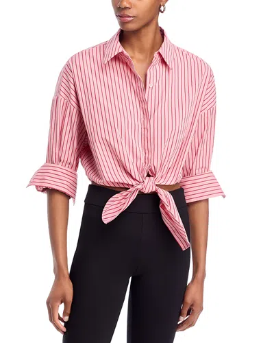 Staud Lisa Tie-front Cropped Striped Cotton-blend Poplin Top In Pink