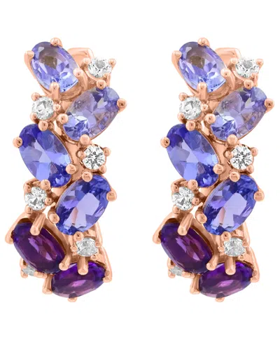 Effy Collection White Sapphire (2/5 Ct. T.w.) Amethyst (9/10 Ct. T.w.) And Tanzanite (2 Ct. T.w.) Earrings In 14k Ro In Multi