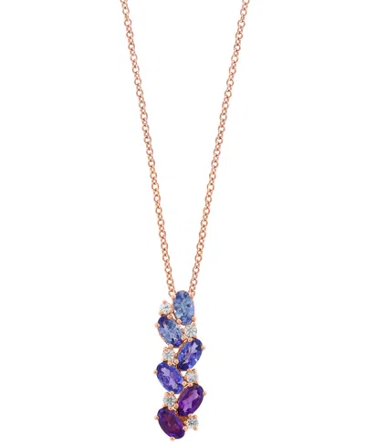 Effy Collection White Sapphire (3/20 Ct. T.w.) Amethyst (2/5 Ct. T.w.) And Tanzanite (1 Ct. T.w.) Necklace In 14k Ro In Multi