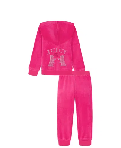 Juicy Couture Girls Toddler 2t-4t 2-piece Velour Full Zip Hoodie And Jogger Pants Set In Multi