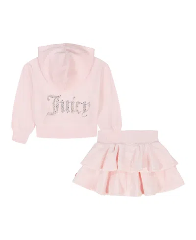 Juicy Couture Girls Toddler 2t-4t 2-piece Velour Full Zip Hoodie And Skirt Set In Multi