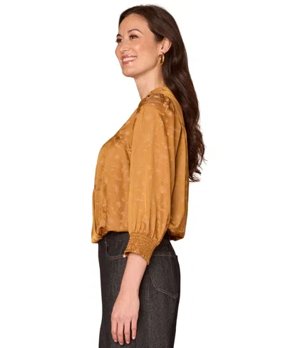 Democracy Petite 3/4 Sleeve Blouson Top In Orange