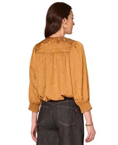Democracy Petite 3/4 Sleeve Blouson Top In Orange