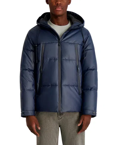 Karl Lagerfeld Men's Hooded Down Regular-fit Jacket In Blue