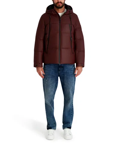 Karl Lagerfeld Karl Lagereld Mid Weight Hooded Puffer With Pockets In Burgundy