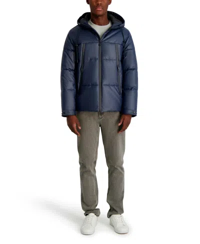 Karl Lagerfeld Men's Hooded Down Regular-fit Jacket In Blue