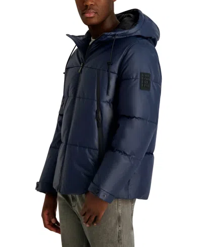 Karl Lagerfeld Men's Hooded Down Regular-fit Jacket In Blue