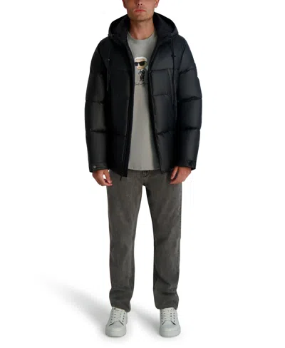 Karl Lagerfeld Men's Hooded Down Regular-fit Jacket In Black