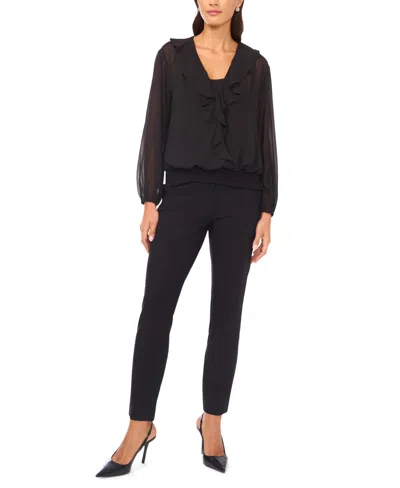 Vince Camuto Women's Overlapping Long Sleeve Ruffle Top In Black