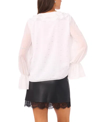 Vince Camuto Double Ruffle V-neck Top In White