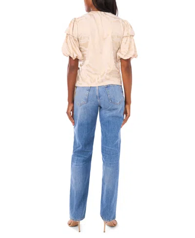 Vince Camuto Double Bubble Sleeve Satin Jacquard Wrap Front Top In Brown