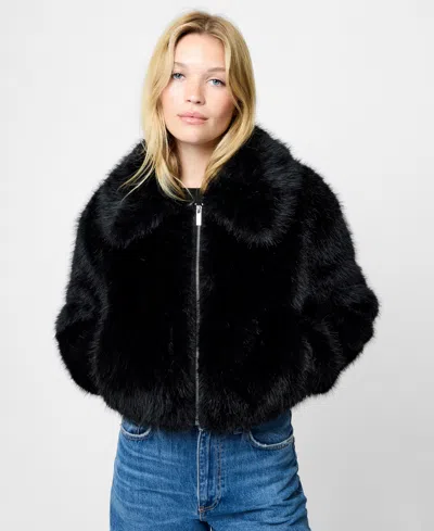 French Connection Rena Faux Fur Crop Jacket In Black