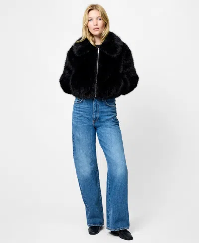 French Connection Rena Faux Fur Crop Jacket In Black